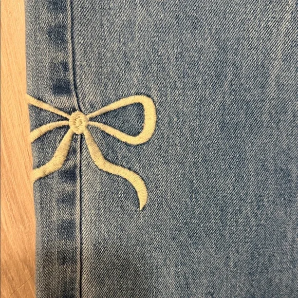 Flying Angel Women's Wide Leg Denim with embroidered Bow Accents - Picture 3 of 11